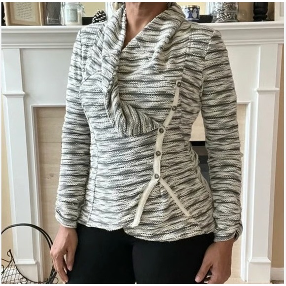 ANTHROPOLOGIE Saturday Sunday Knit Cardigan Open Front Striped Button Up Sweater - Picture 1 of 11